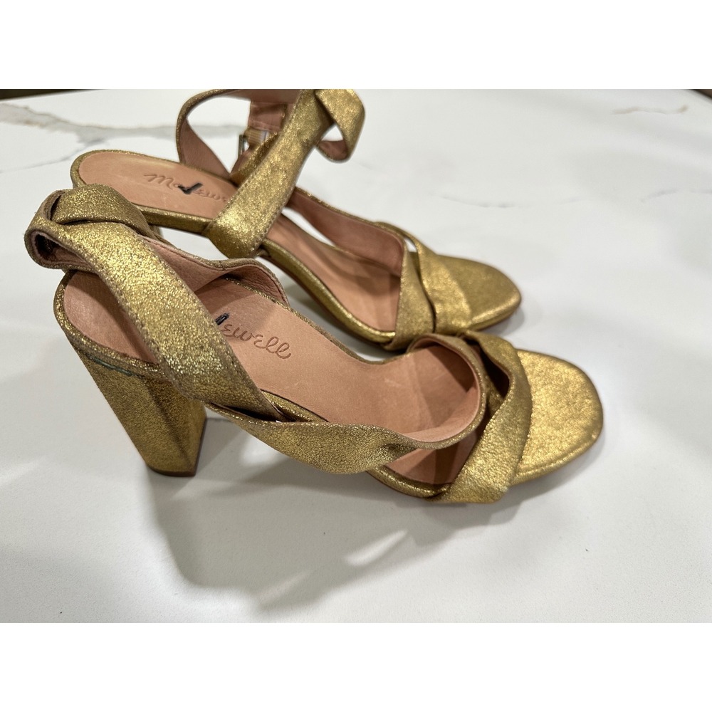 Madewell Womens Gold Metallic Knotted Block Heel Sandals AE235 Size 8.5